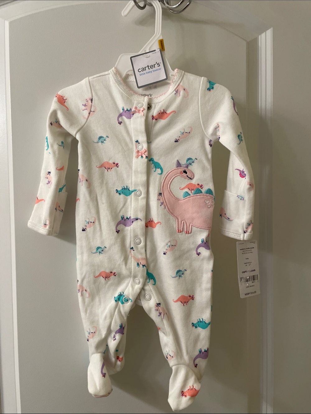 Carter's Cream Dino Appliqué Footed One-Piece for Baby